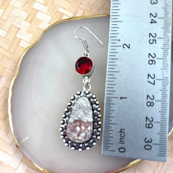 925 Sterling Leopard Skin Jasper & Garnet Earrings - Picture 5 of 6
